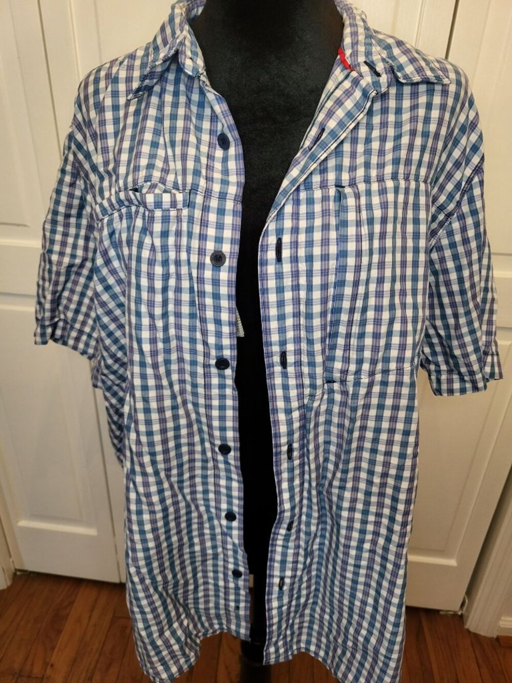 Men's Northface Blue Plaid Button Up Shirt L Pockets Gorpcore Utility Outdoors